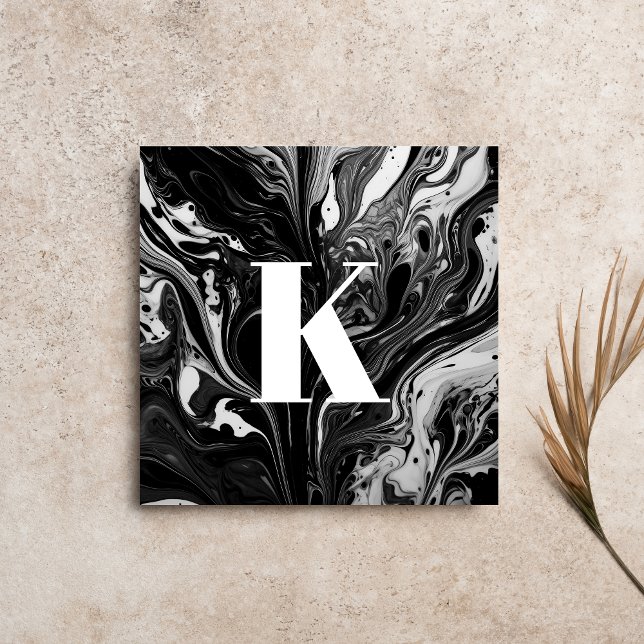 Inledande marble Brev Monogram Black White Bläck M Fyrkantigt Visitkort (Skapare uppladdad)