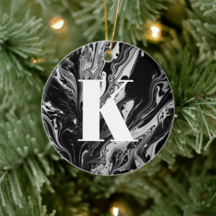 Inledande marble Brev Monogram Black White Bläck M Julgransprydnad Keramik