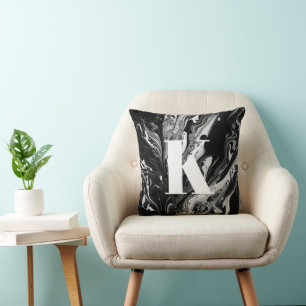 Inledande marble Brev Monogram Black White Bläck M Kudde