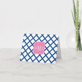 Inledande monogram Blue - och White Bamboo Station Tack Kort