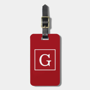 Inledande monogram för Cranberry Red White Framed Bagagebricka