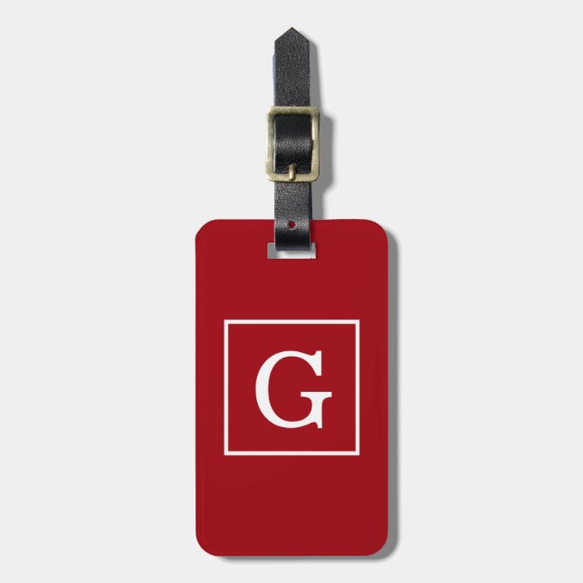 Inledande monogram för Cranberry Red White Framed Bagagebricka (Vertikal Framsida)