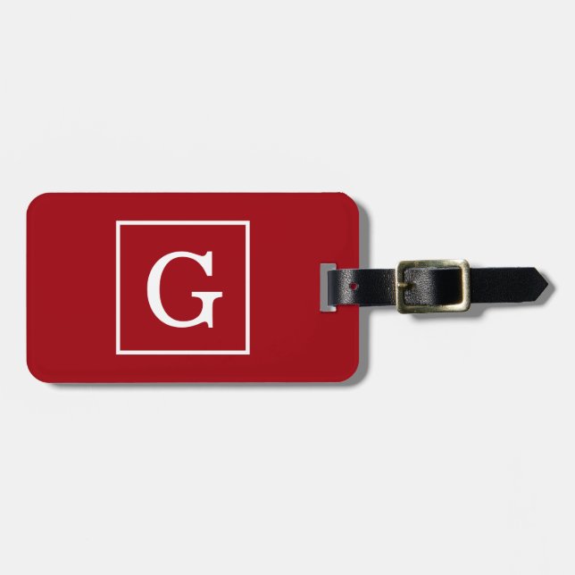 Inledande monogram för Cranberry Red White Framed Bagagebricka (Horisontell Framsida)