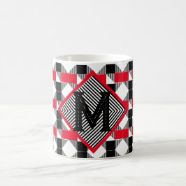 inledande monogram för estetisk röd och svart geom kaffemugg
