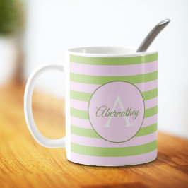 Inledande monogram och Namn Pastel Rosa Grönt stri Kaffemugg