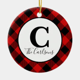 Inledande monogram Photo Red Black Buffalo Play Julgransprydnad Keramik