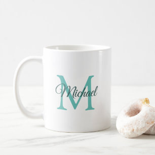 Inledande monogram Trendig Light Teal White Kaffemugg