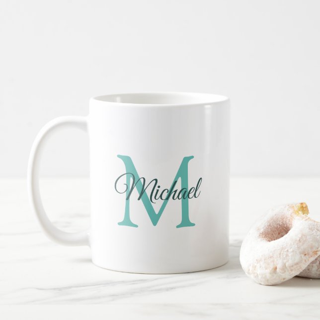 Inledande monogram Trendig Light Teal White Kaffemugg (Med munk)