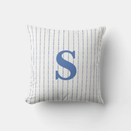 Inledande Monogram White och Blue Dot Streck Kudde