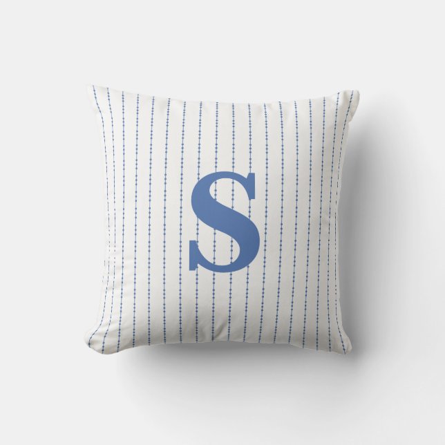 Inledande Monogram White och Blue Dot Streck Kudde (Framsida)