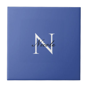 Inledande monogrammed handskriven egen Namn Blue Kakelplatta