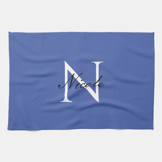 Inledande monogrammed handskriven egen Namn Blue Kökshandduk (Horisontell)