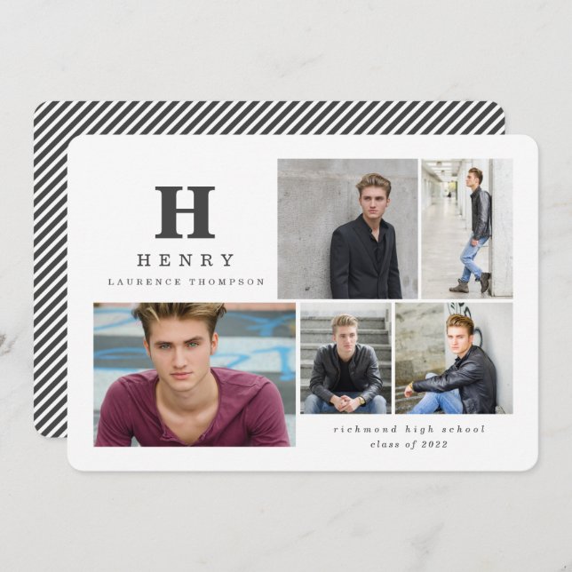 Inledande multifoto-student, modern svart vit meddelande (Fram/baksida)