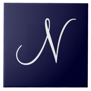 Inledande Navy Blue & White Monogram N Kakelplatta