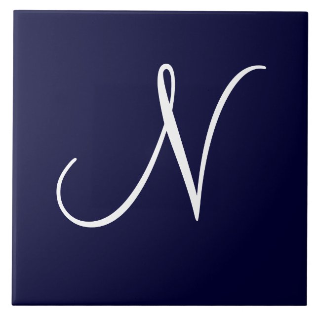 Inledande Navy Blue & White Monogram N Kakelplatta (Framsidan)