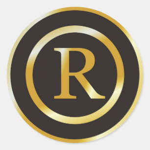 Inledande R Guld monogram bröllopstckers Runt Klistermärke