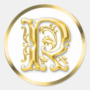 Inledande R Round Sticker i Guld Runt Klistermärke