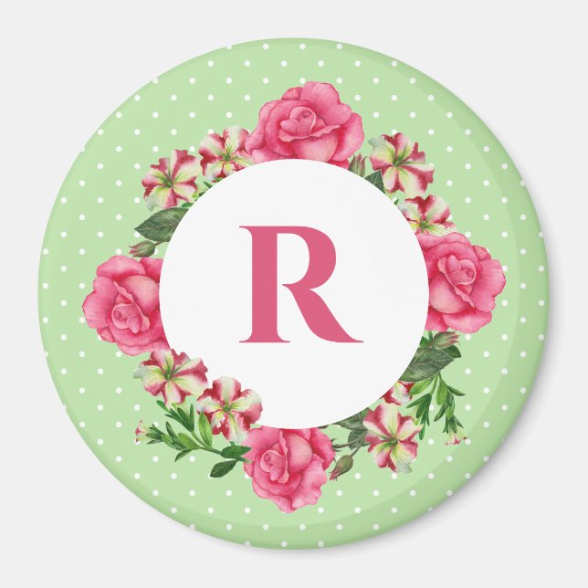 Inledande Rosa ros Red White Petunia Polka dots Magnet (Framsidan)