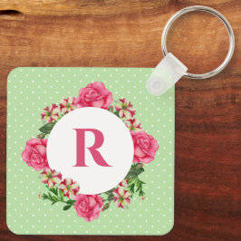Inledande Rosa ros Red White Petunia Polka dots Nyckelring
