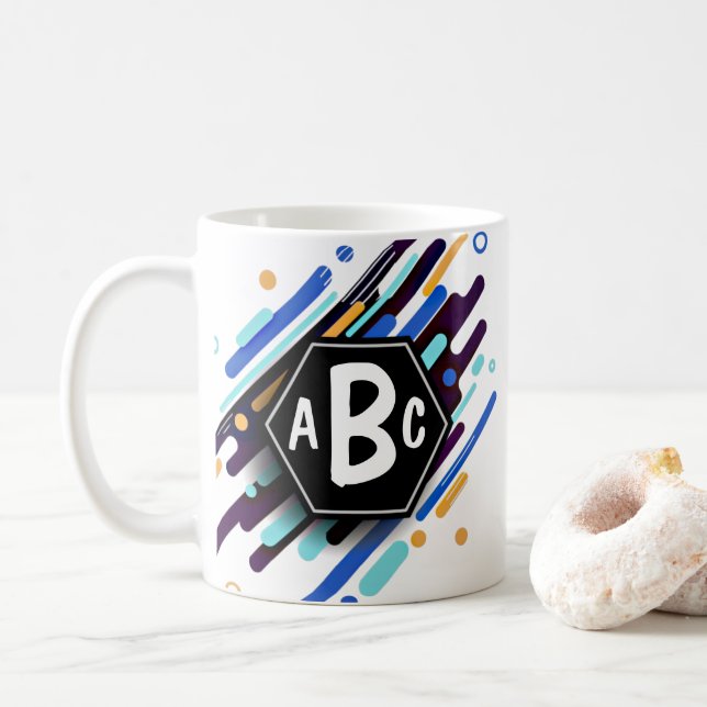 Inledande svartblå Ram-färg i Brev Monogram Kaffemugg (Med munk)