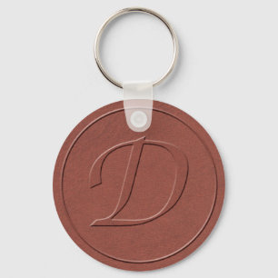 Inledande utskrift av Brev D Faux embossed Leather Nyckelring