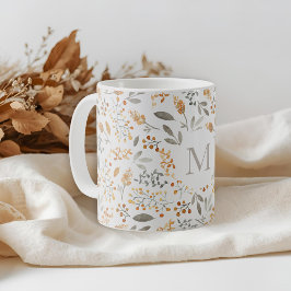 Inledande vattenfärgsblomma i höst kaffemugg