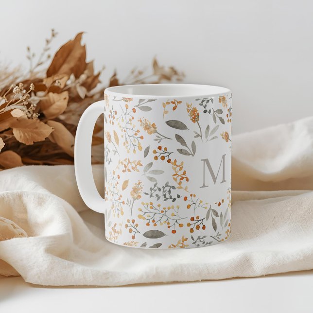 Inledande vattenfärgsblomma i höst kaffemugg (Skapare uppladdad)