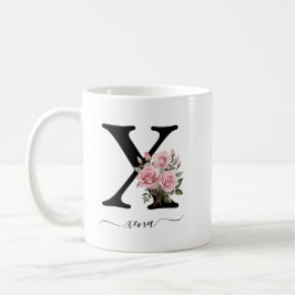 Inledande x Monogram Blommigt Flower Rosa ros Mugg