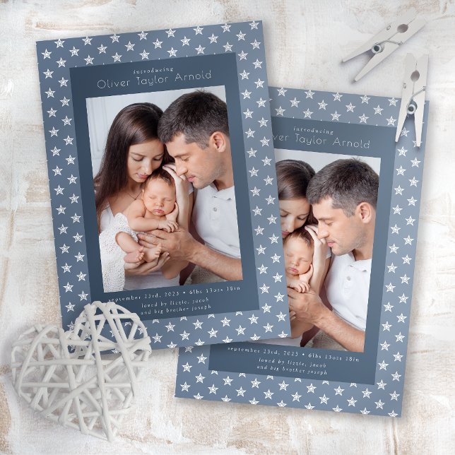 Inledning av Baby Photo Blue Stars Birth Meddelande (Skapare uppladdad)