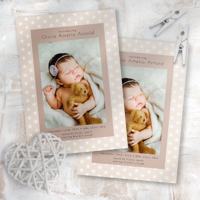 Inledning av Baby Photo Boho Stars Birth Meddelande (Skapare uppladdad)