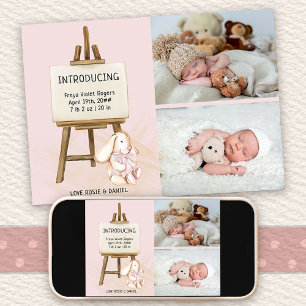Inledning av Easel & Bunny 2 Photo Flicka Birth Meddelande