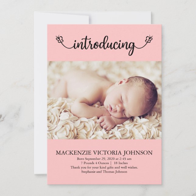 Inledning av Flicka med Butterflies Rosa Birth Meddelande (Framsida)