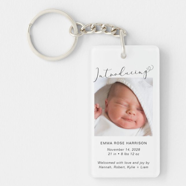 Inledning av födelsemeddelandet om Photo Baby Nyckelring (Framsidan)