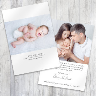 Inledning av foto Birth Stats Nyfödd bebis Tack Kort