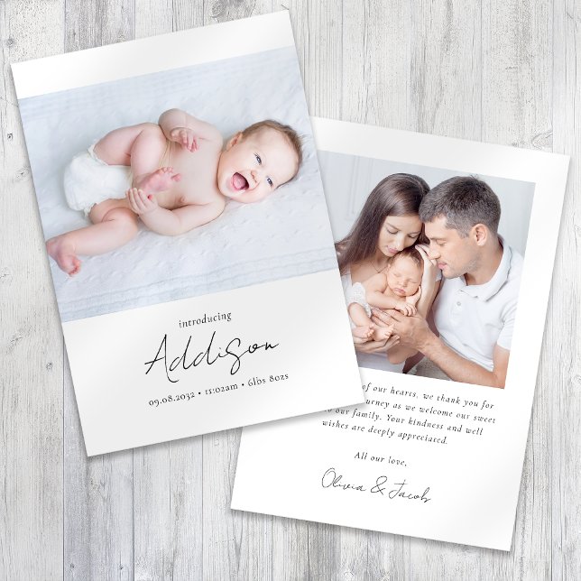 Inledning av foto Birth Stats Nyfödd bebis Tack Kort (Skapare uppladdad)