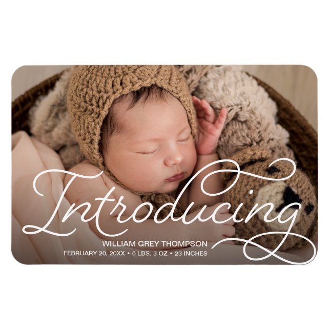 Inledning av foto Modern Calligraphy Birth i Baby Magnet (Horisontell)
