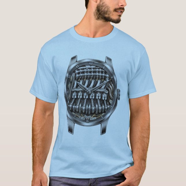 Inline Six Skeleton Engine Watch T Shirt (Framsida)