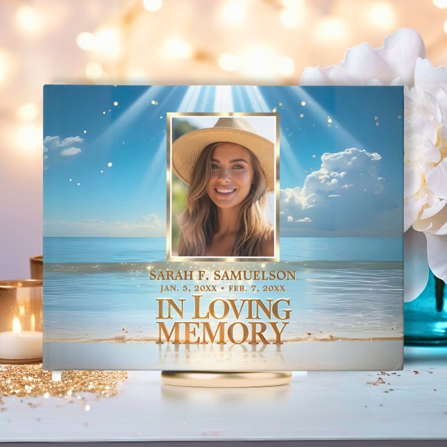 Inloggning av fotobussfack för vanliga serviceminn gästböcker (Funeral Service Memorial Photo Beach Ocean Sign In Guest Book)