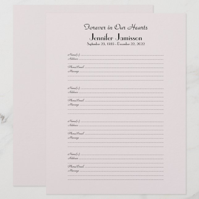 Inloggningssida för Memorial Bok 4 Namn per sida (Fram/baksida)