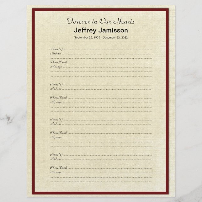 Inloggningssida för Memorial Bok 4 Namn per sida (Framsida)