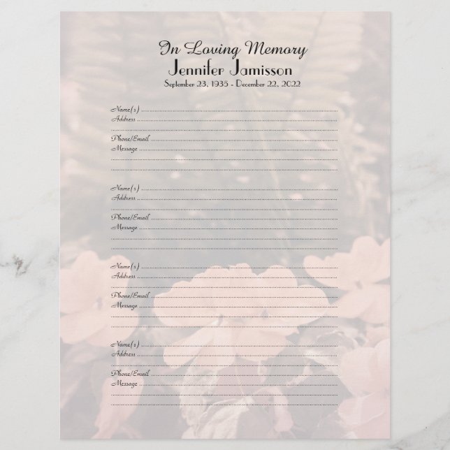 Inloggningssidan för Memorial Bok - blommor Ferns (Framsida)