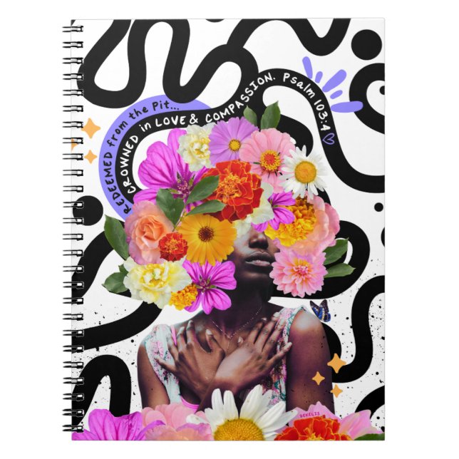 Inlösta + krönt, inspirationsteknisk konst anteckningsbok (Framsidan)