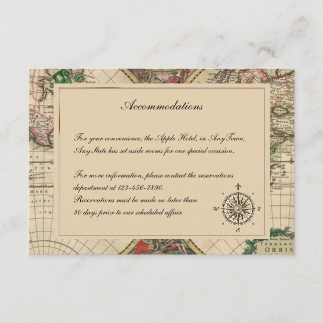 Inmatning av den gamla världskartan Bröllop Tilläggskort (Framsida)