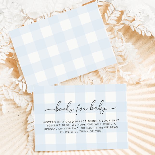 Inmatningskort för Blue Gingham Bokar-begäran Tilläggskort (Books for baby enclose card blue gingham check)