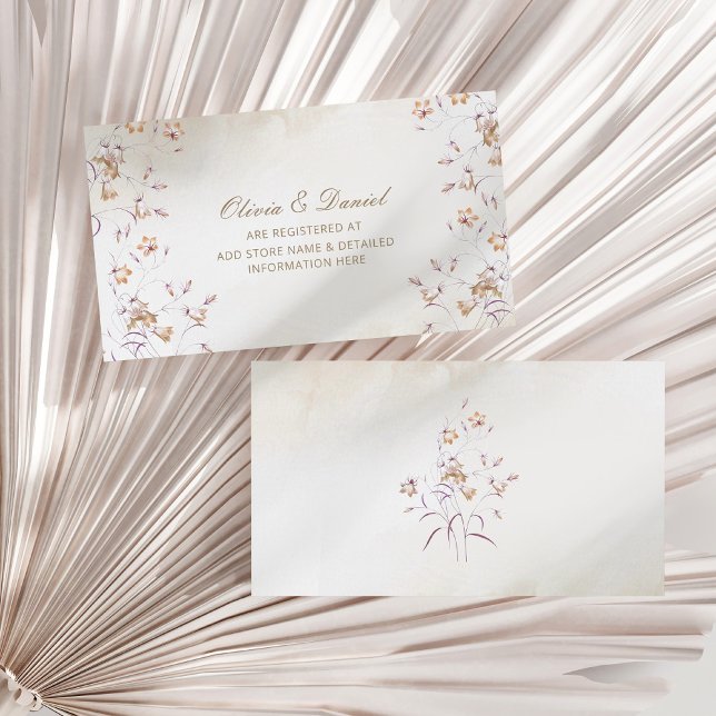 Inmatningskort för boho Wildblommor Bröllop Tilläggskort (Boho Wildflowers Wedding Registry Insert Card on a sunny white dry palm leaf.)