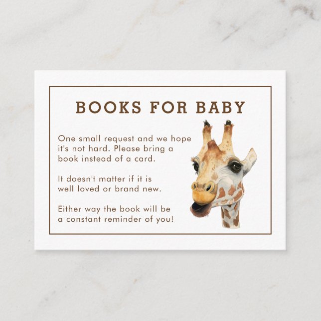 Inmatningskort för Giraffe Baby Shower Bok-begäran Tilläggskort (Framsida)