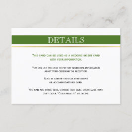 Inmatningskort för grönt och vita rand guld bröllo tilläggskort