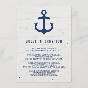 Inmatningskort för Rustic Nautical Bröllop / flott Tilläggskort