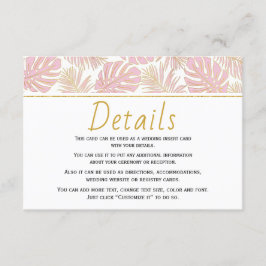 Inmatningskort för Tropical löv rosa och guld bröl Tilläggskort
