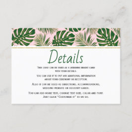 Inmatningskort för tropiska löv rosa bröllop tilläggskort